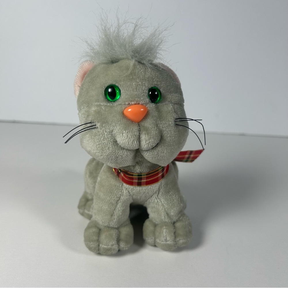Baby Kennel Kittee Kuddlee Kitty Cat Blue Ribbon Tara Toy Grey Green  Eyes Plush